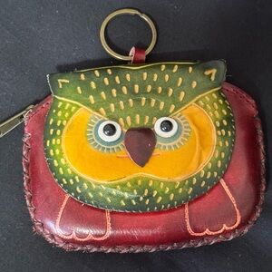 Genuine Leather Owl Coin Change Purse Zipper Closure Key Change